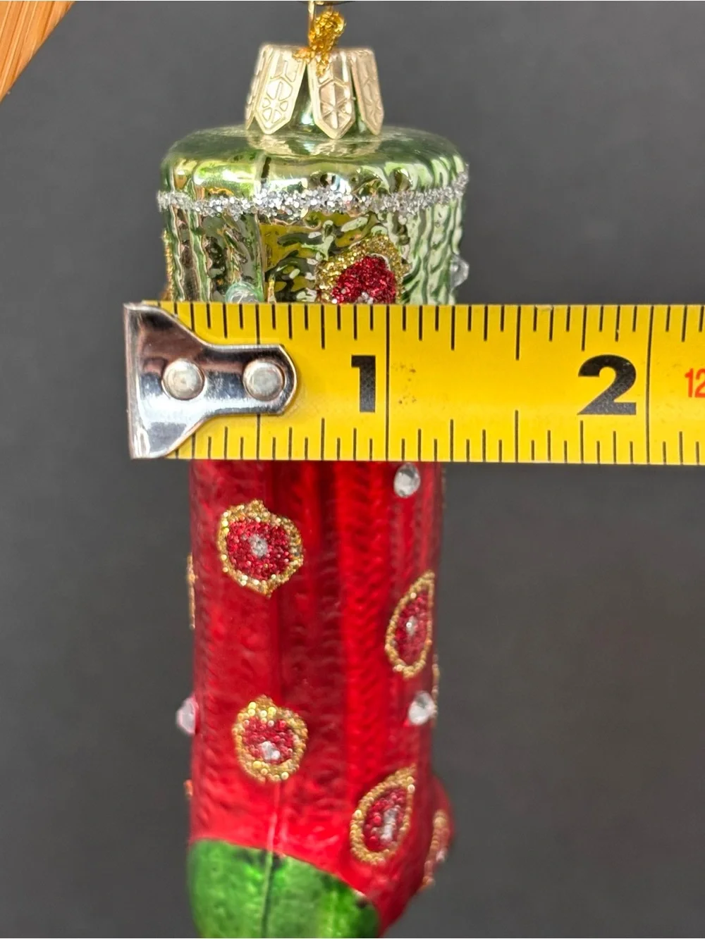 Vintage Blown Glass Christmas Stocking Ornament Red Green Glitter Gems 5”